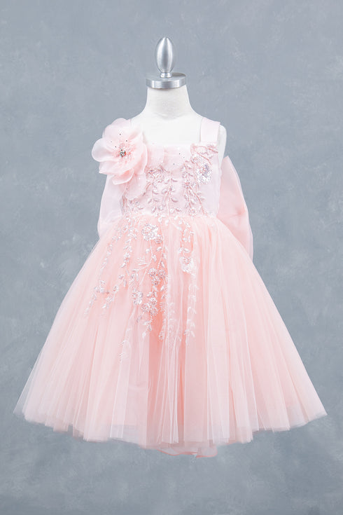 Elegant Floral Embellished Ruffle Back Dress 4-14